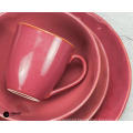 Reactive glazed stoneware dinner set in Rose Red